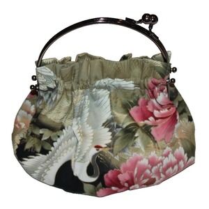 vintage aBBa cloth kiss lock clutch purse tropical flowers crane Made in Hawaii